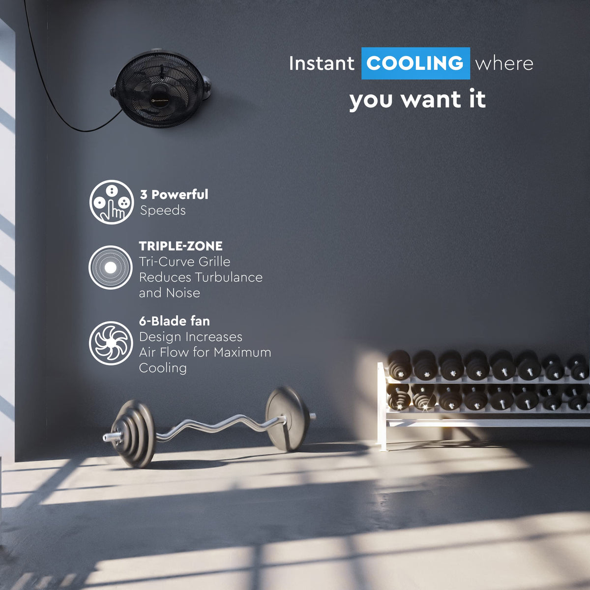 9 inch 3-Speed Floor Fan with Wall-Mounting T691296