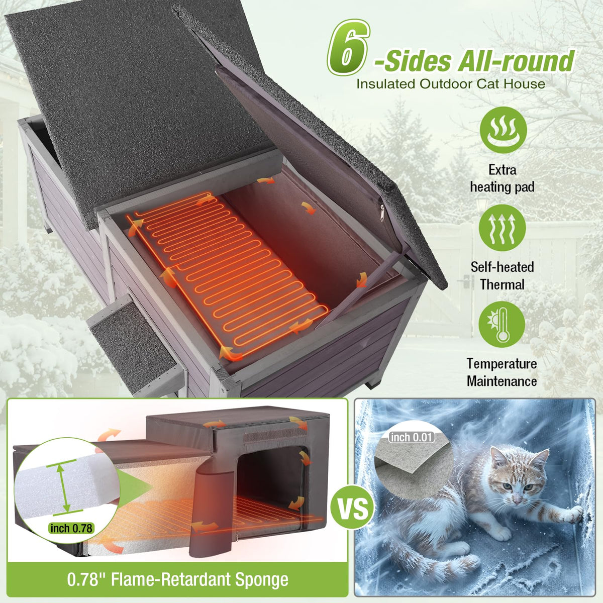 Large Heated Outdoor Cat House with Insulated Liner A482