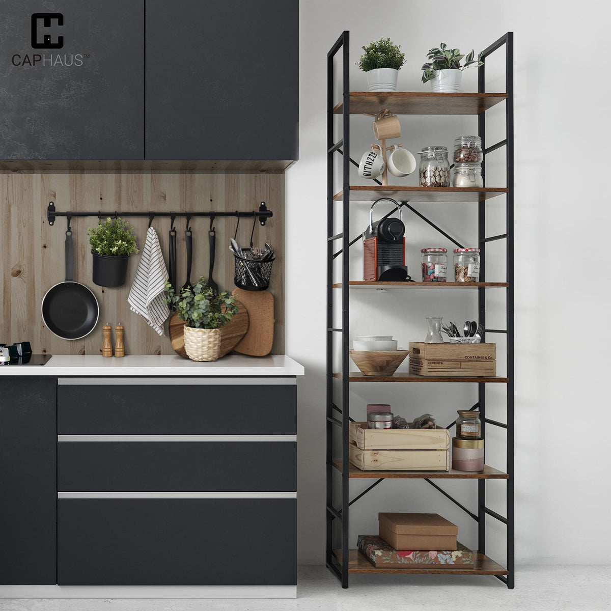 6 Tier 24 Inch Rustic Oak Bookshelf V415