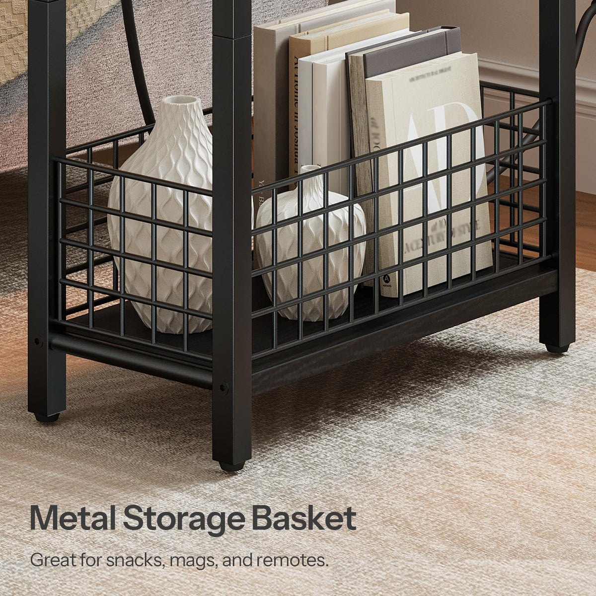 Narrow Side Table with Charging Station and LED Light D931721