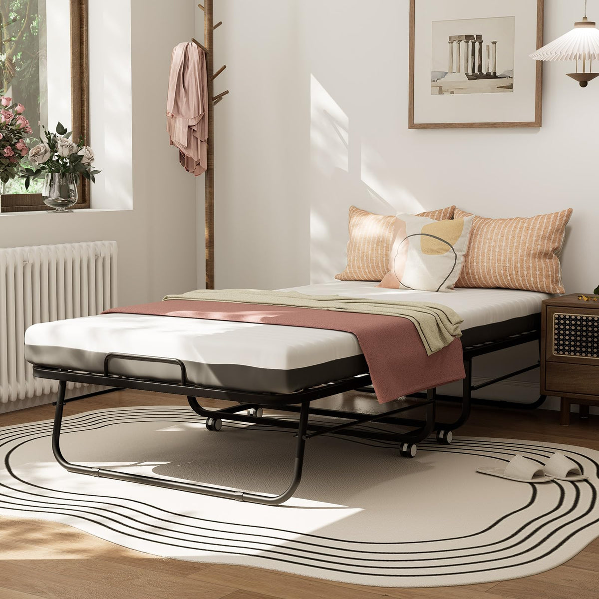 Folding Bed with Mattress 75''x31'' 5 Inch Memory Foam Metal Frame T713