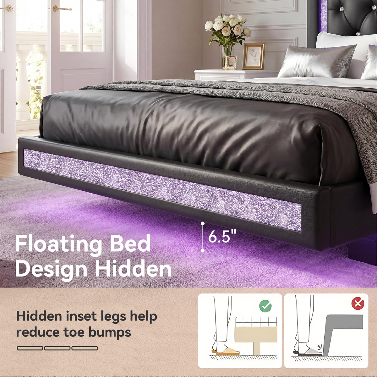 Floating Bed Frame Full with LED Lights R79398