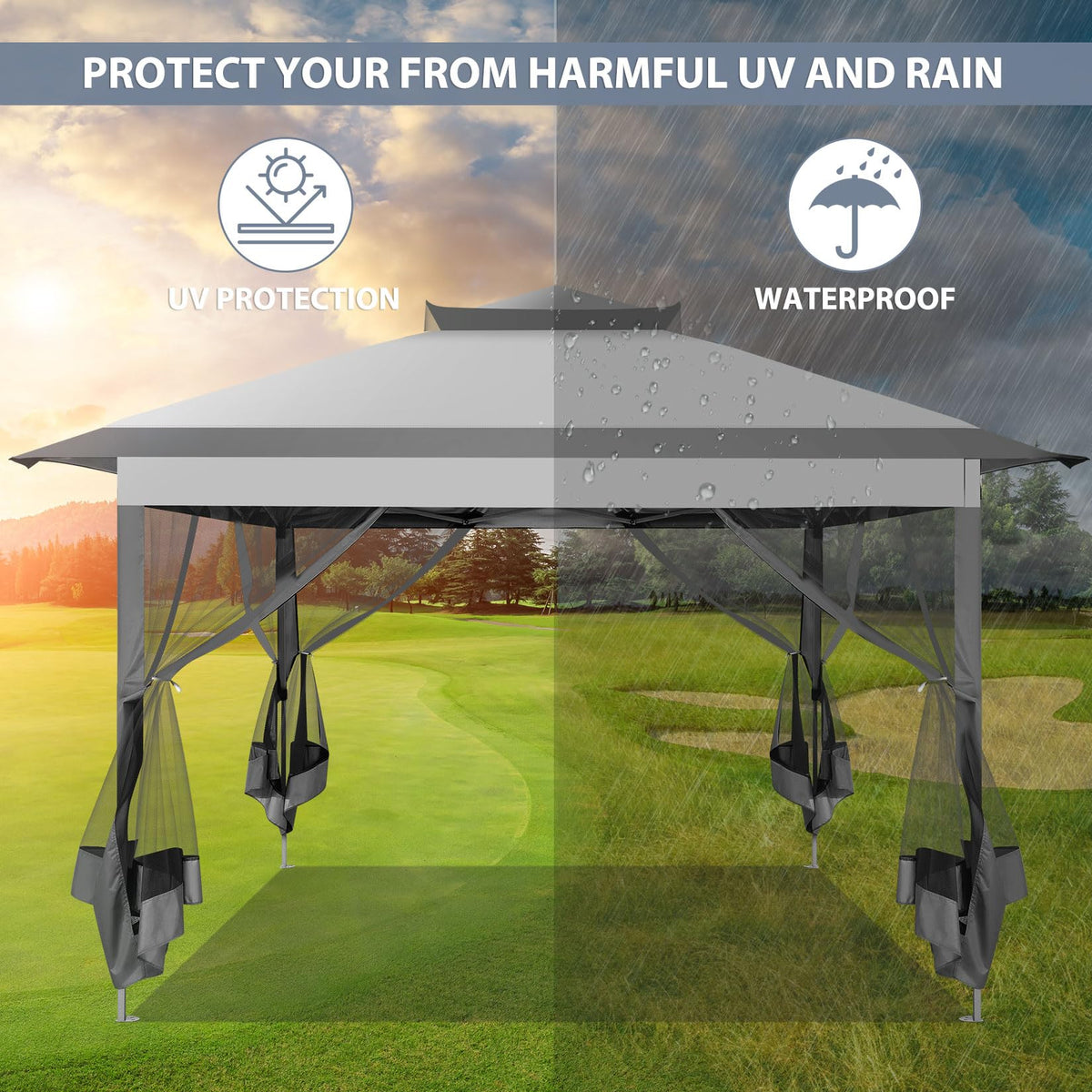 11x11 Pop Up Gazebo Canopy Tent with Mosquito Net R492186