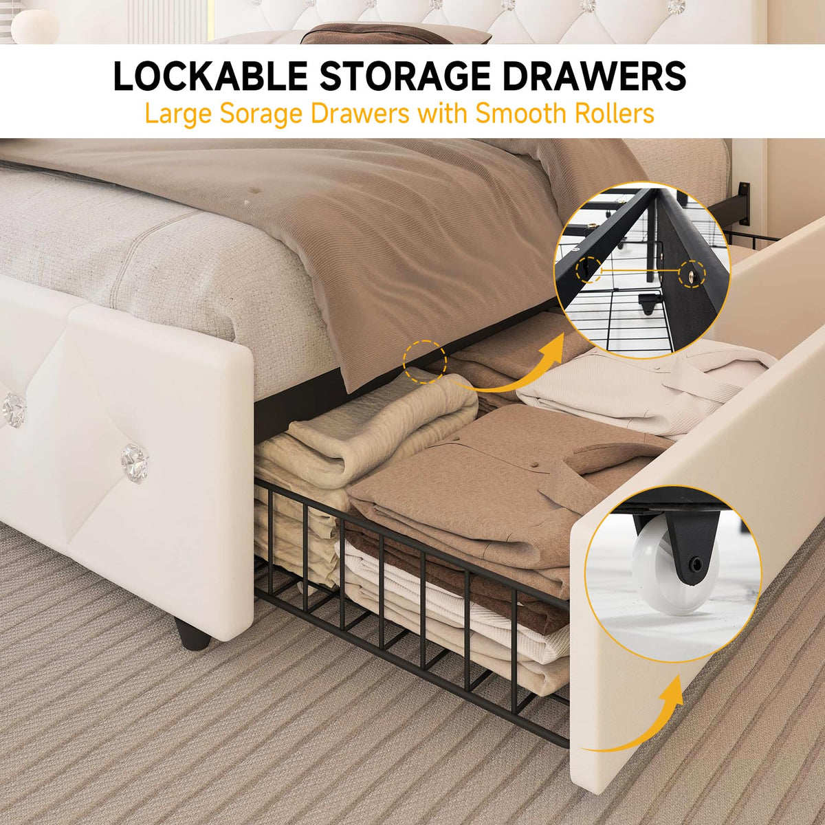 White Full Size Storage Bed with 4 Drawers and Adjustable Headboard M873776