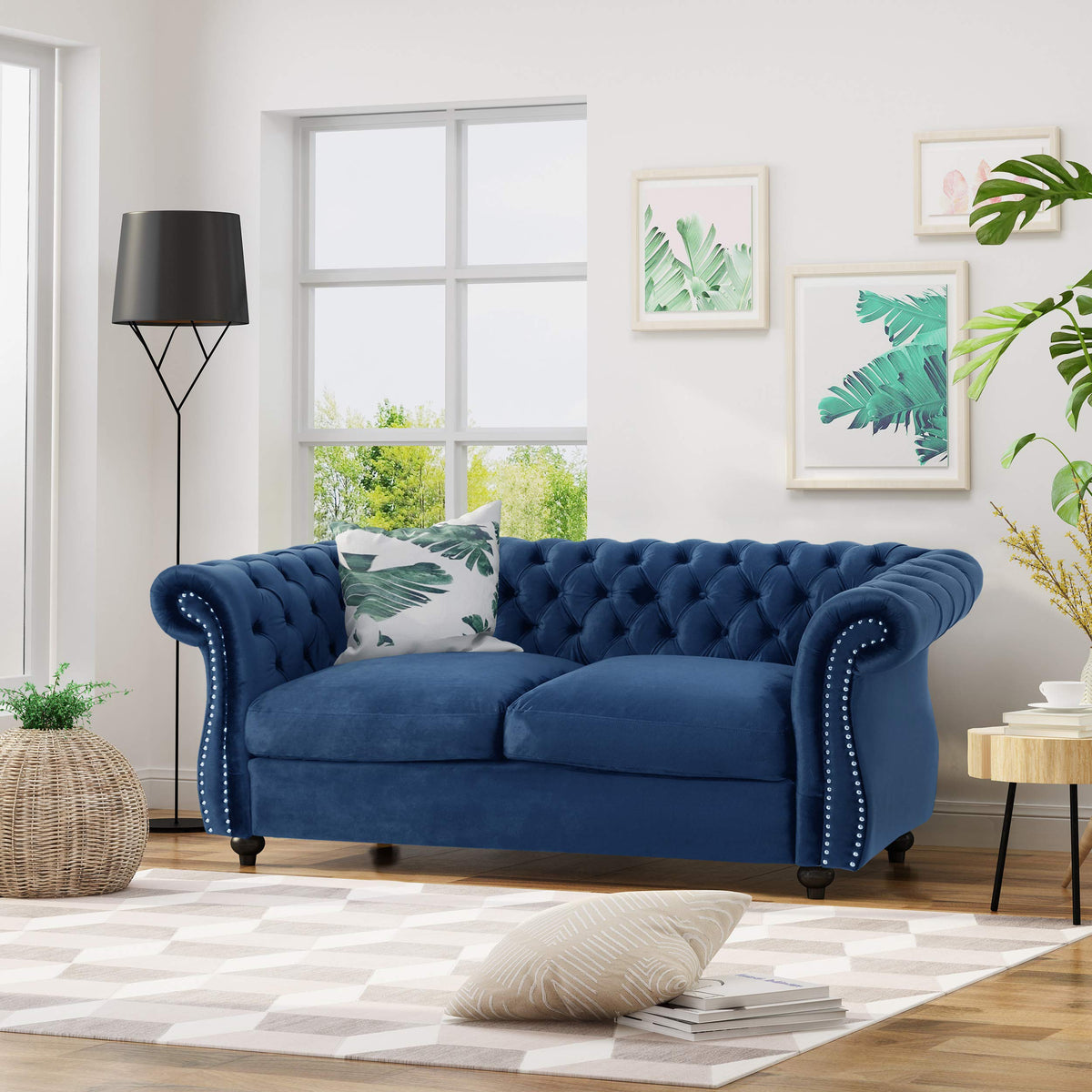 Navy Blue Velvet Tufted Chesterfield Sofa R28830