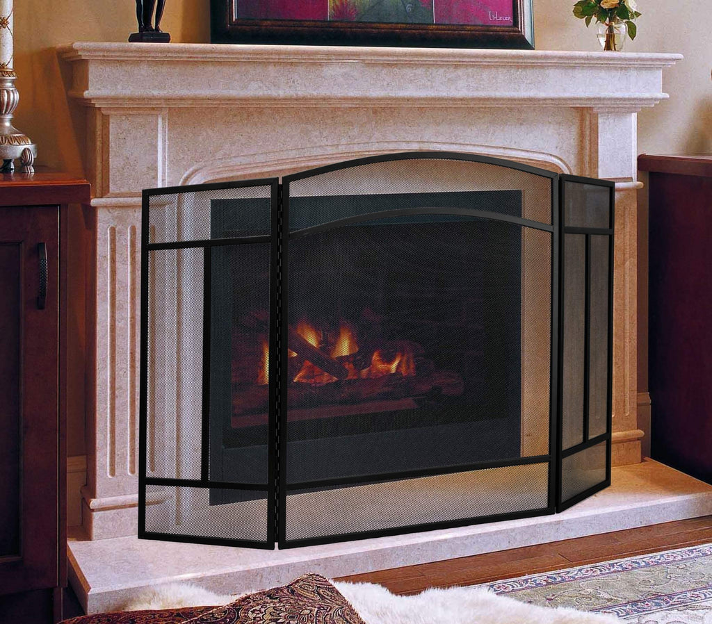 Black 3 Panel Wrought Iron Fireplace Screen R692702