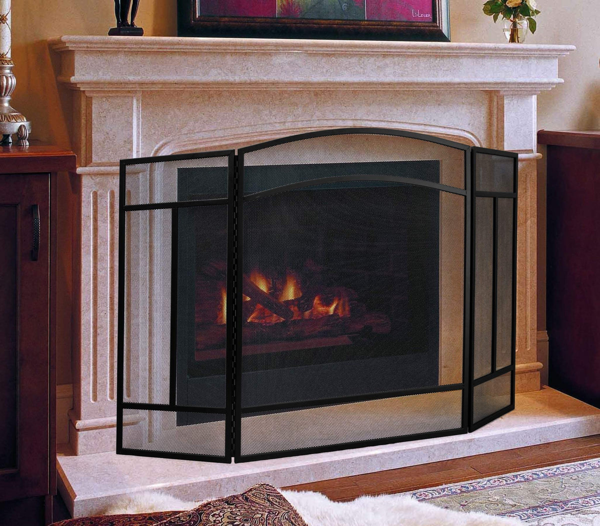 Black 3 Panel Wrought Iron Fireplace Screen R692702