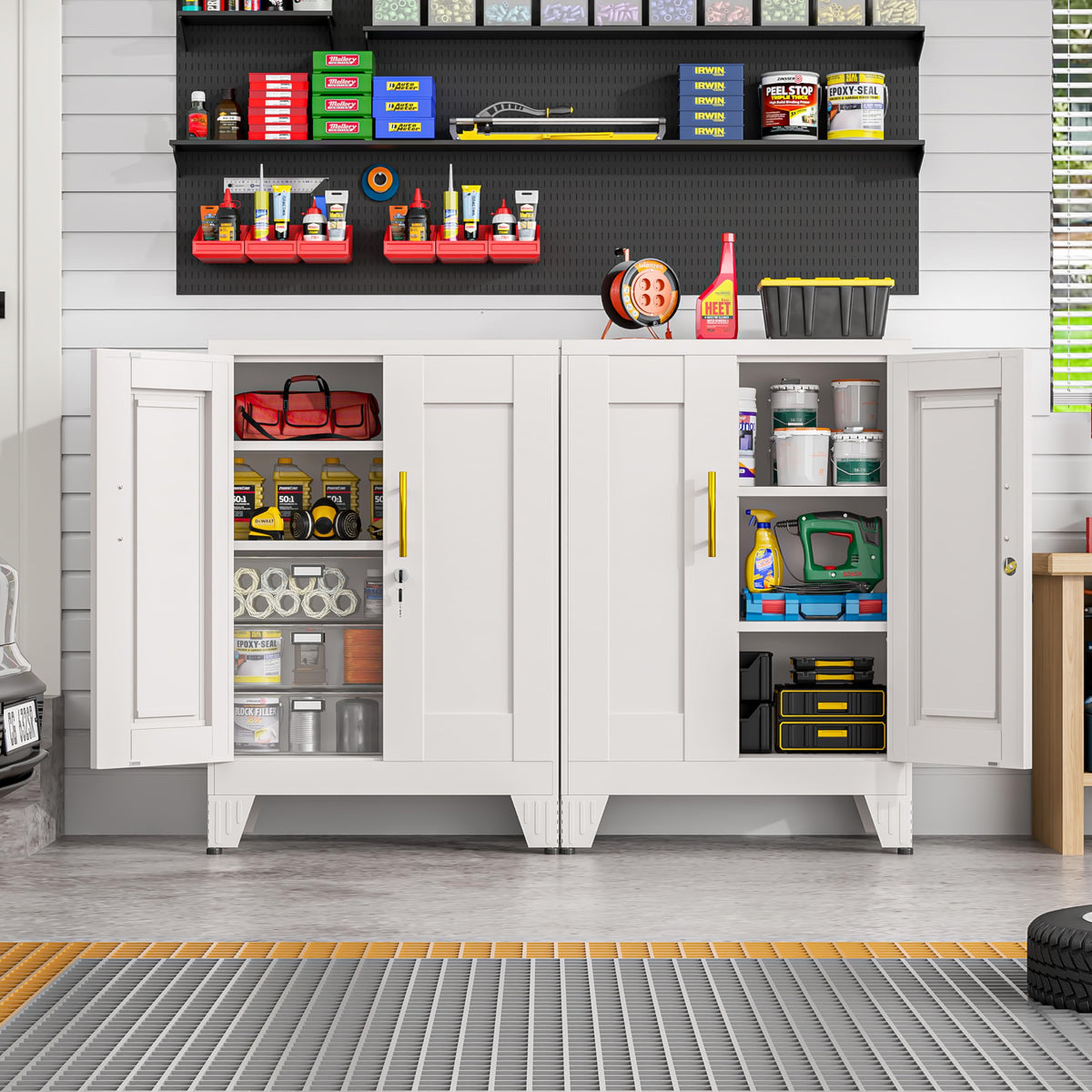 White 36" Metal Storage Cabinet with 2 Doors and 2 Adjustable Shelves S29932