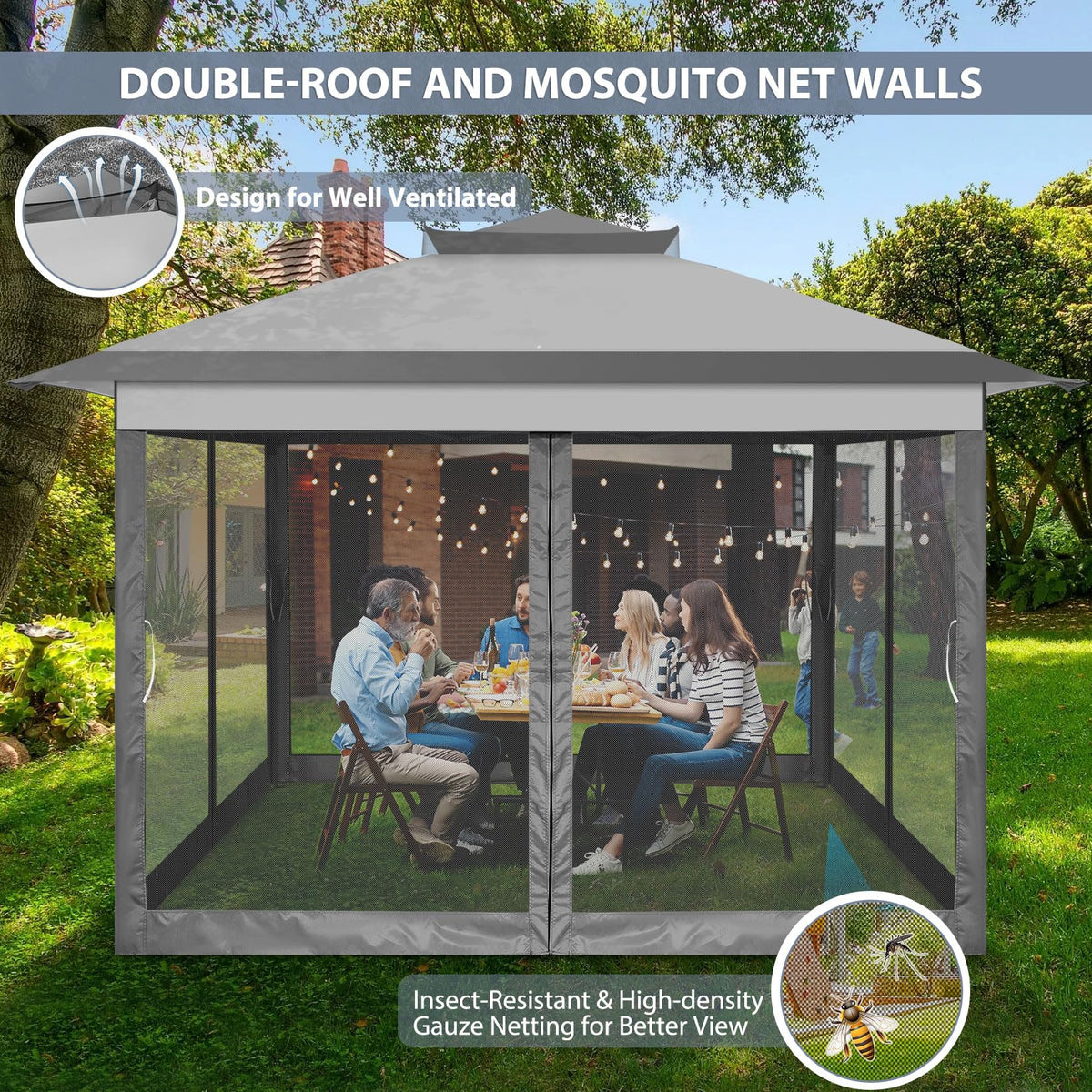 11x11 Pop Up Gazebo Canopy Tent with Mosquito Net R492186