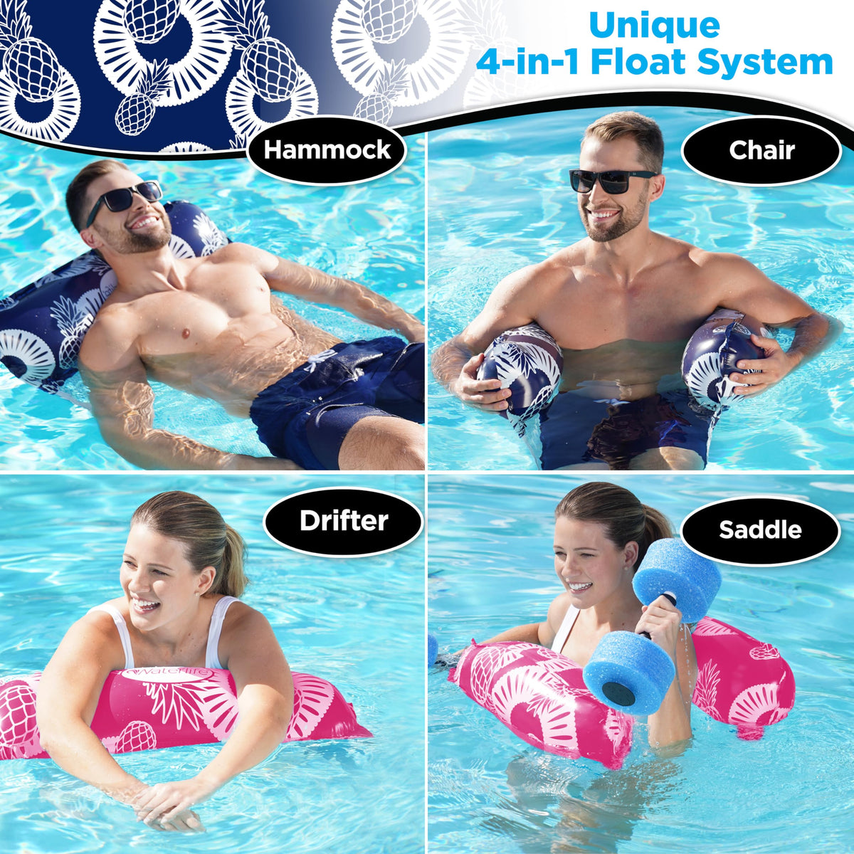 4-in-1 Inflatable Pool Hammock 4-Pack W56046