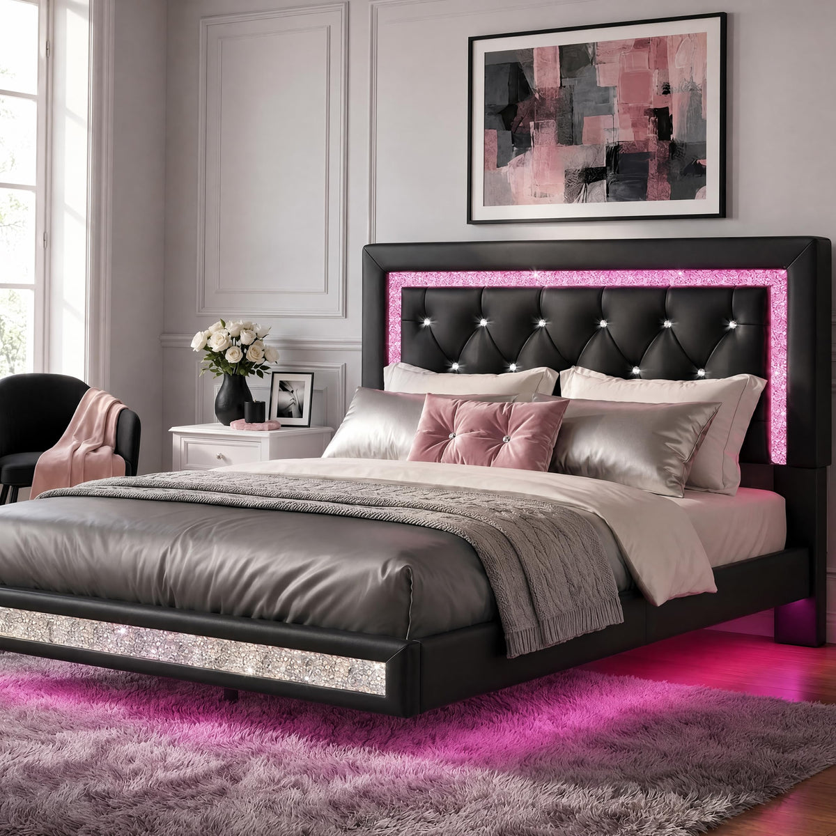 Floating Bed Frame Full with LED Lights R79398