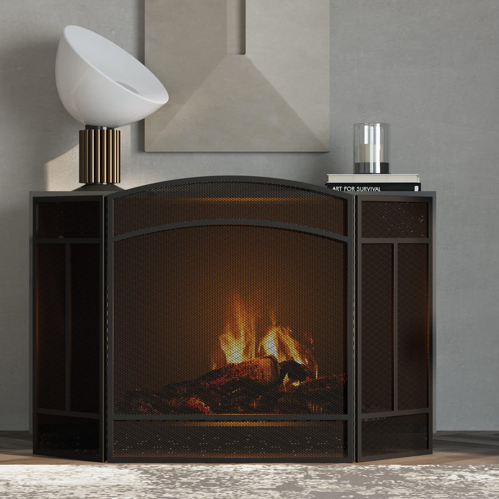 Black 3 Panel Wrought Iron Fireplace Screen R692702