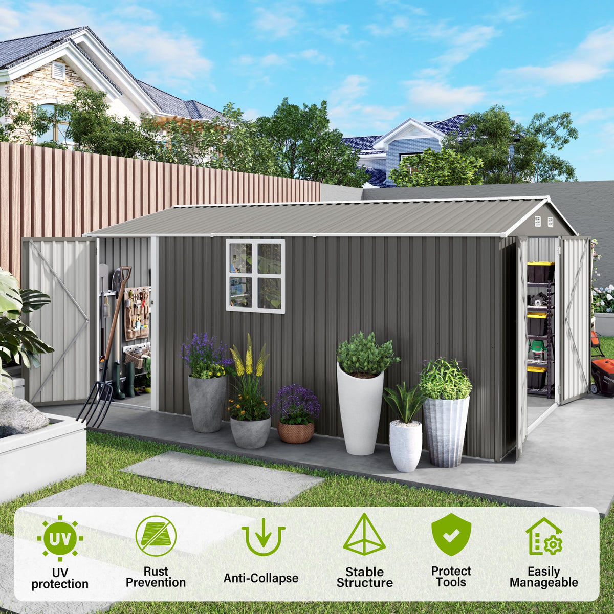10x14 FT Outdoor Metal Storage Shed S844