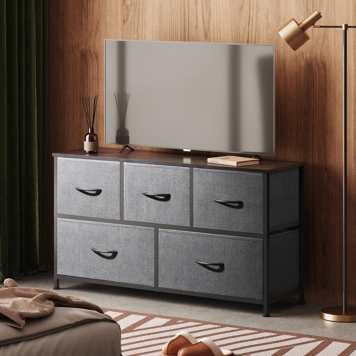 Wide 5 Drawer Dresser Dark Grey H153071