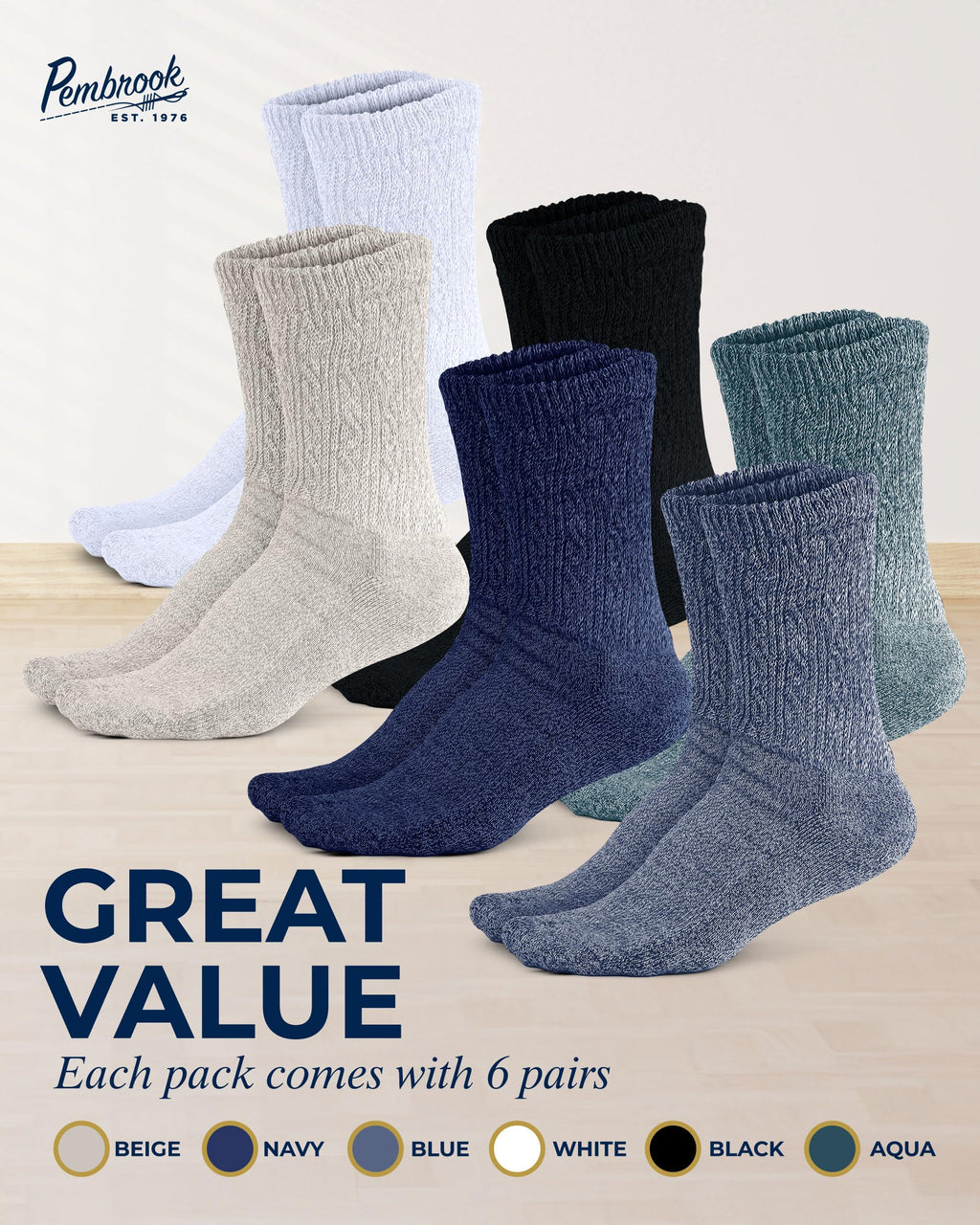 Cable Knit Bamboo Viscose Diabetic Socks 6 Pairs O866