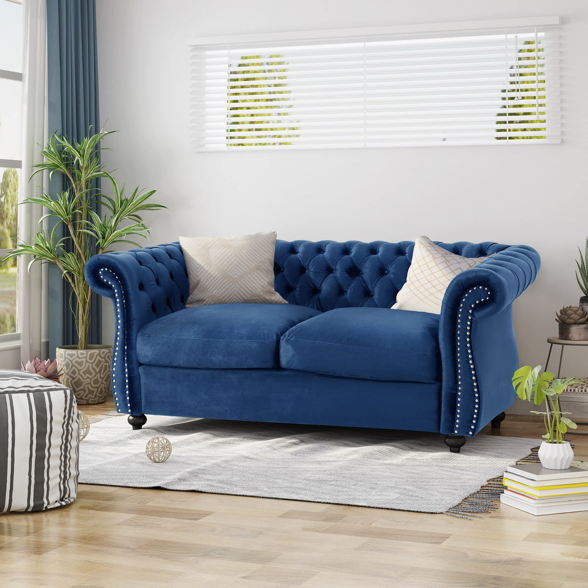 Navy Blue Velvet Tufted Chesterfield Sofa R28830