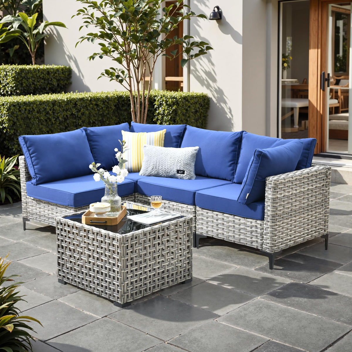 5 PCS Rattan Patio Conversation Set with Coffee Table C8189