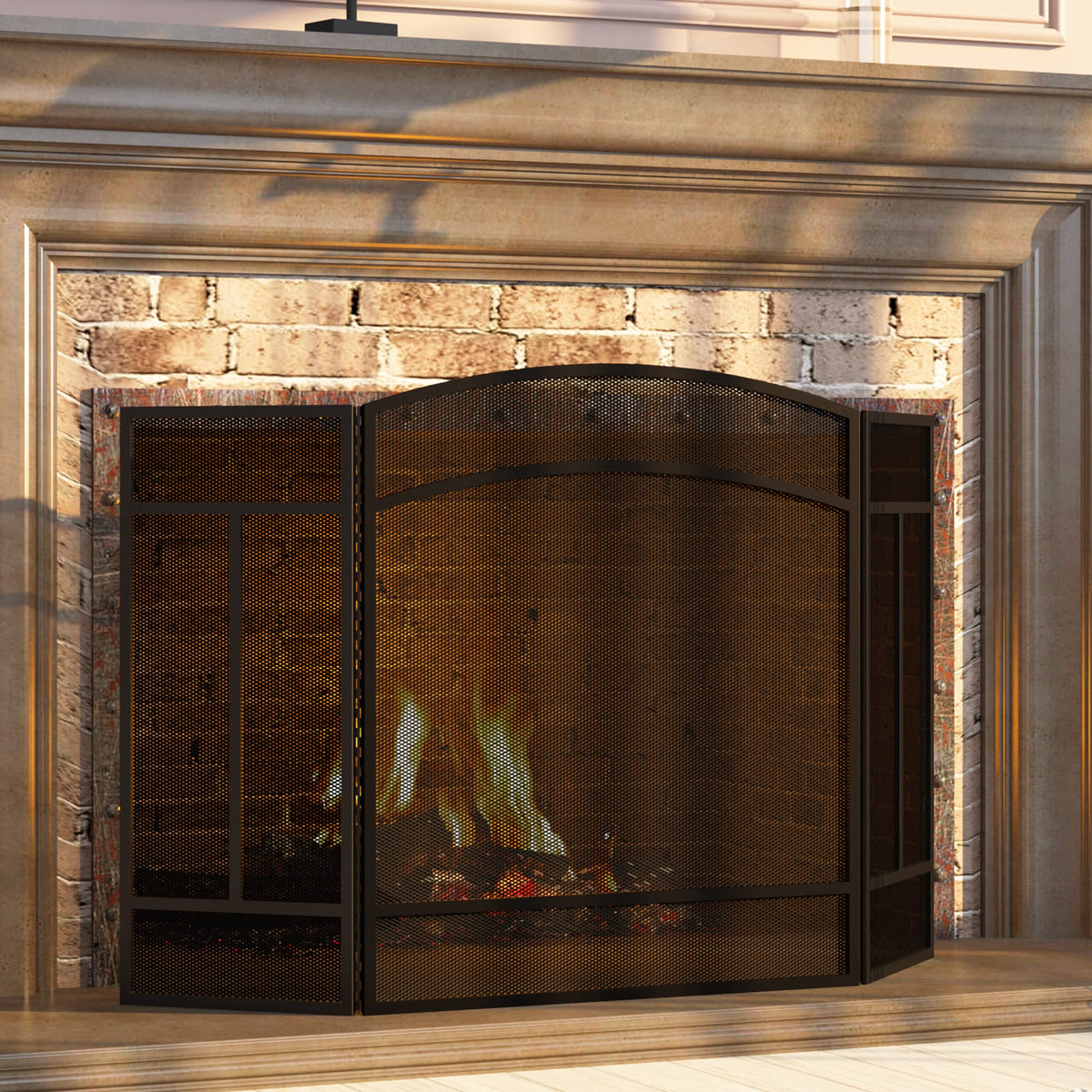 Black 3 Panel Wrought Iron Fireplace Screen R692702