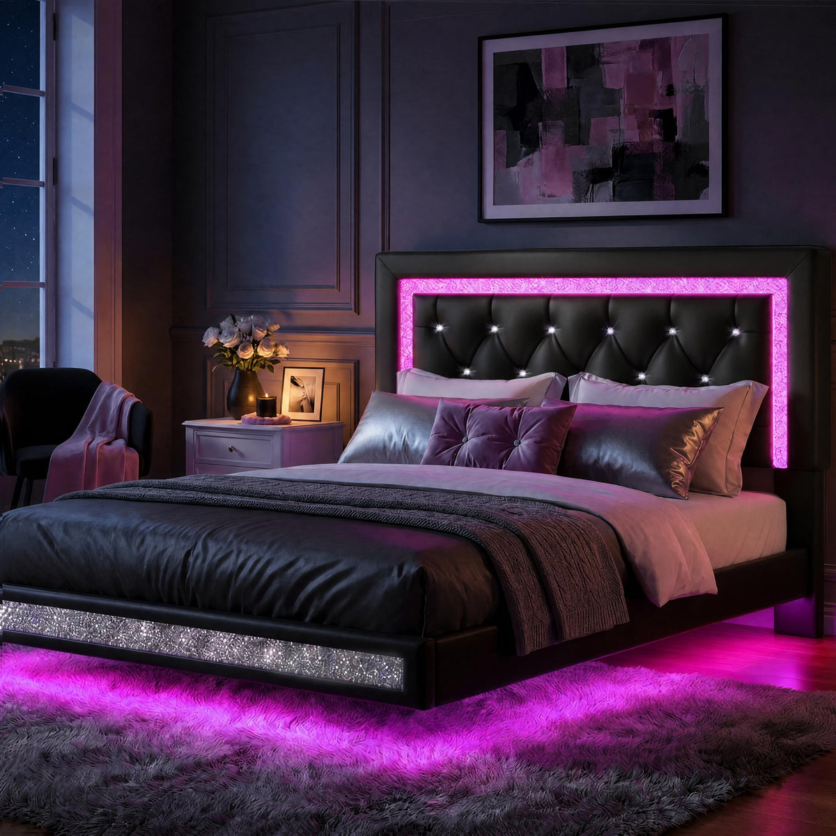 Floating Bed Frame Full with LED Lights R79398