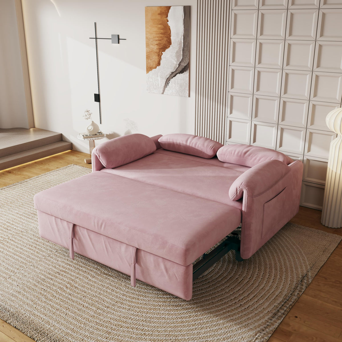 Pink Velvet 3 in 1 Convertible Sofa Bed P249247