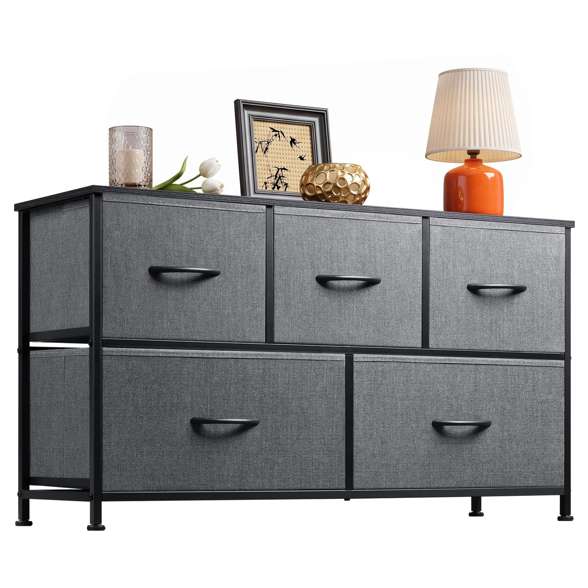 Wide 5 Drawer Dresser Dark Grey H153071