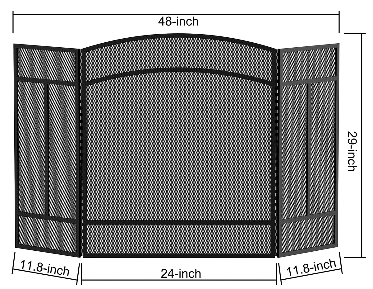 Black 3 Panel Wrought Iron Fireplace Screen R692702
